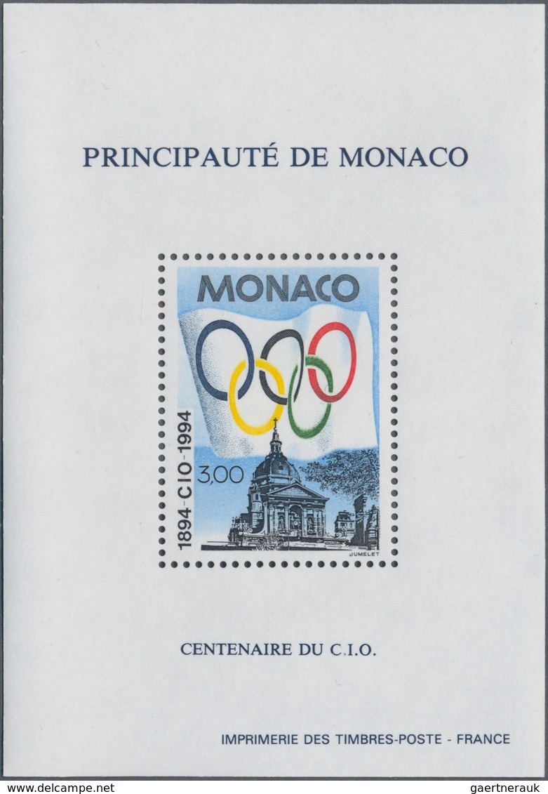 Monaco: 1994, 100 Years Olympic Committee (olympic Flag And Sorbonne University In Paris) Perforated - Neufs