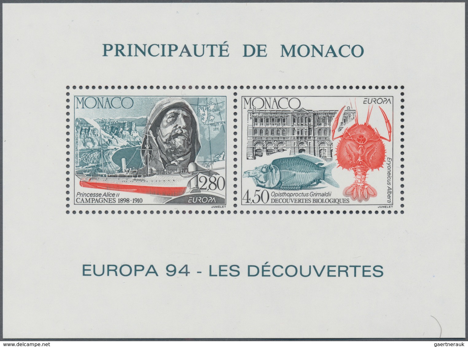 Monaco: 1994, Cept "Explorations", SPECIAL SOUVENIR SHEET PERFORATED, 100 Pieces Mint Never Hinged. - Neufs