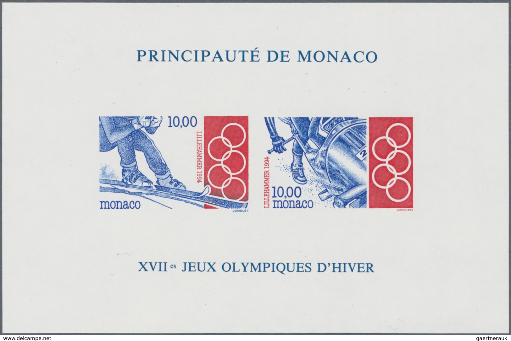 Monaco: 1994, Winter Olympics Lillehammer In A Lot With 100 IMPERFORATE Miniature Sheets, Mint Never - Unused Stamps