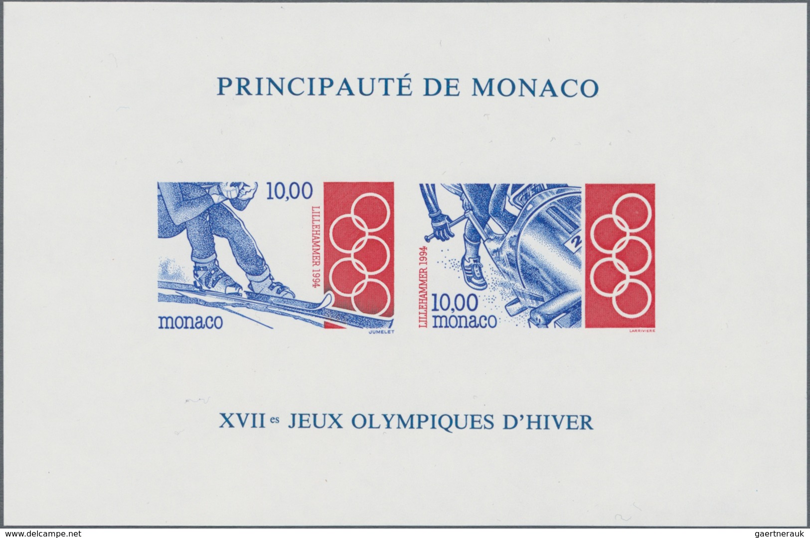 Monaco: 1994, MONACO: Winter Olympics Lillehammer In A Lot With 50 IMPERFORATE Miniature Sheets, Min - Unused Stamps