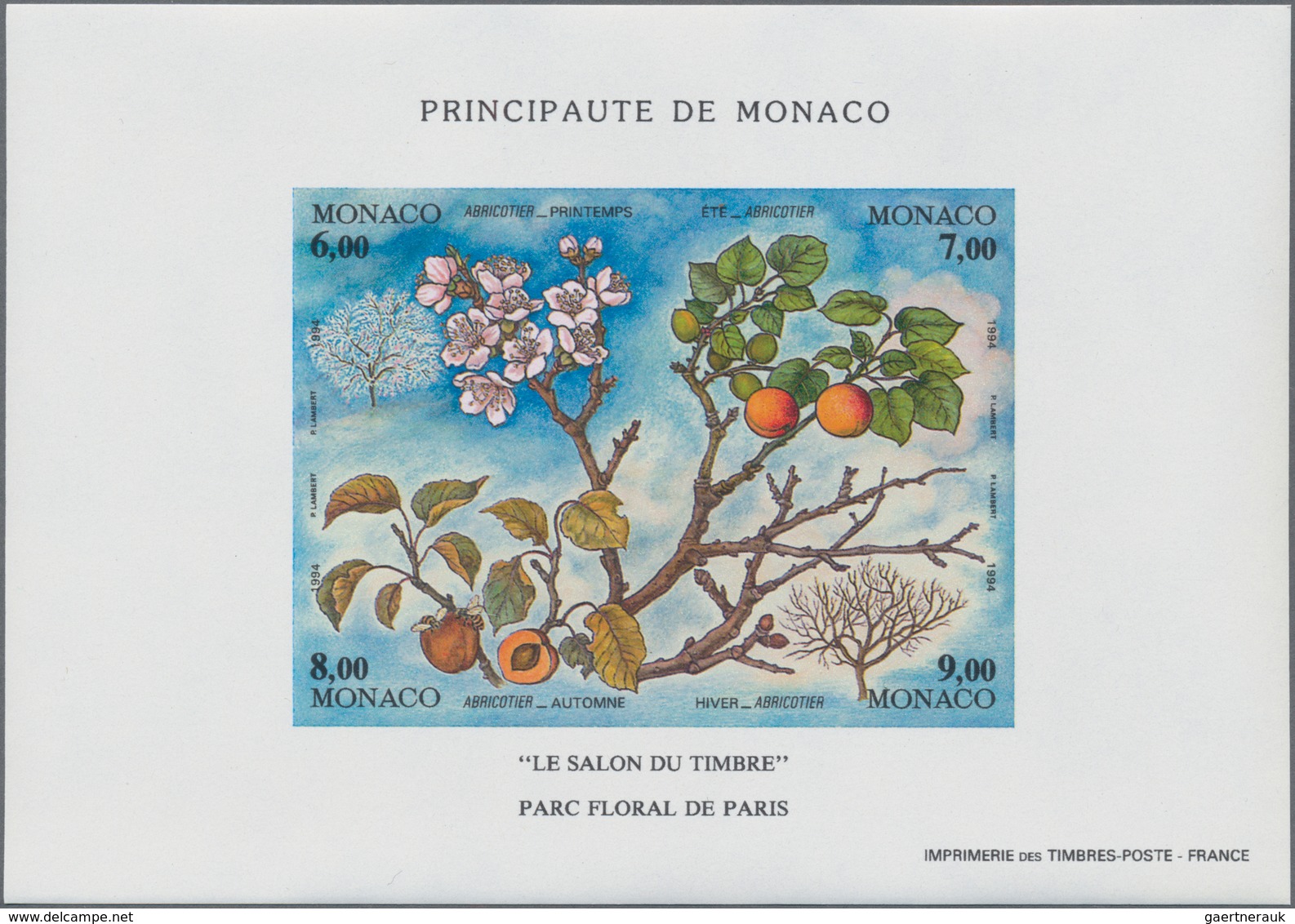 Monaco: 1994, The Four Seasons (Apricot), Souvenir Sheet IMPERFORATE, 10 Pieces Mint Never Hinged. M - Nuevos