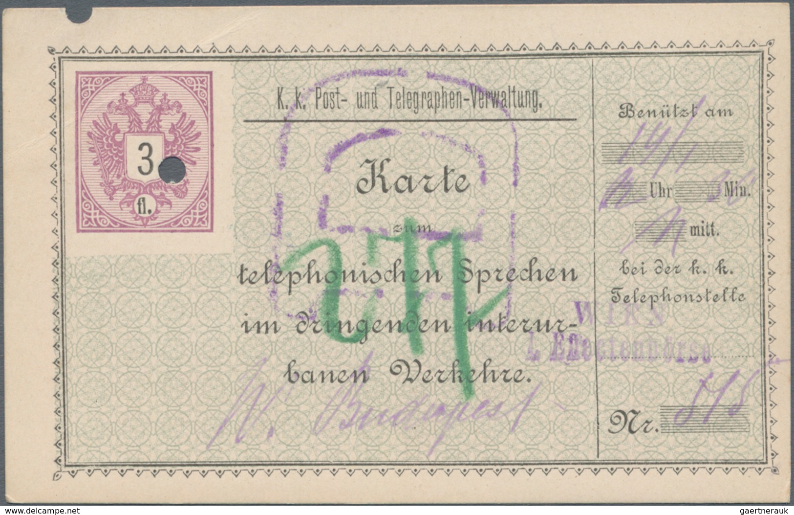 Österreich - Telefonsprechkarten: 1889: Bestand Von 79 Gebrauchten Telefonkarten Doppeladler '3 Fl.' - Sonstige & Ohne Zuordnung