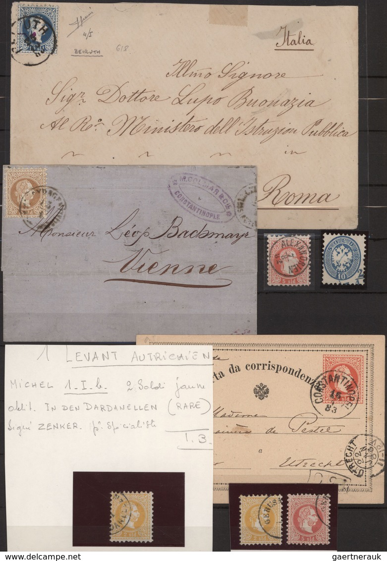 Österreichische Post In Der Levante: 1864/1883 (ca.), Lot Von Fünf Marken Und Drei Belegen, Dabei 2 - Levant Autrichien