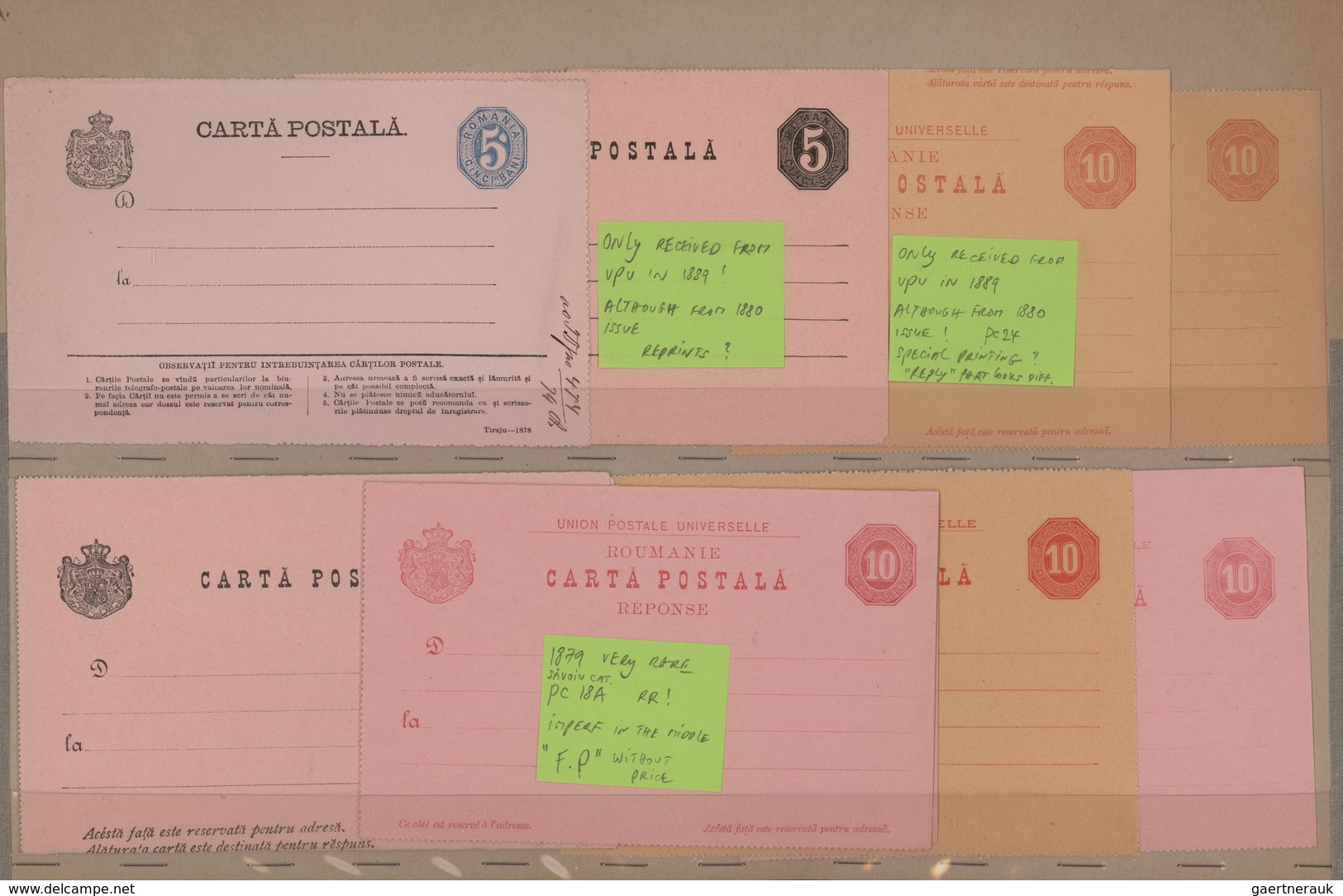 Rumänien - Ganzsachen: 1878-1956: THE ENTIRE COLLECTION OF THE UPU SAMPLES OF ROMANIAN POSTAL STATIO - Entiers Postaux