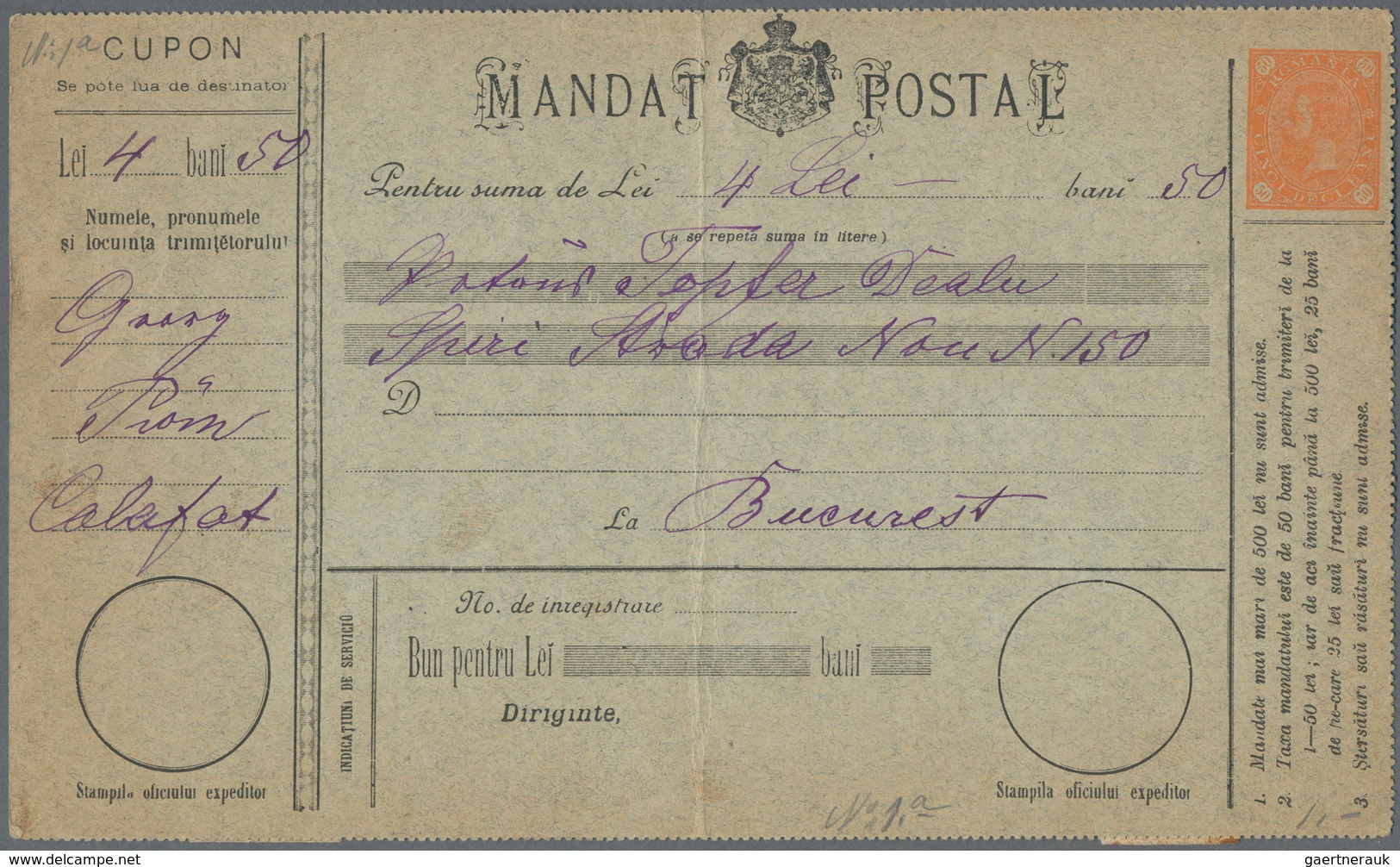 Rumänien - Ganzsachen: 1912 - 1969 (ca.), Collection Items Of Postal Money Order Postal Stationery F - Ganzsachen