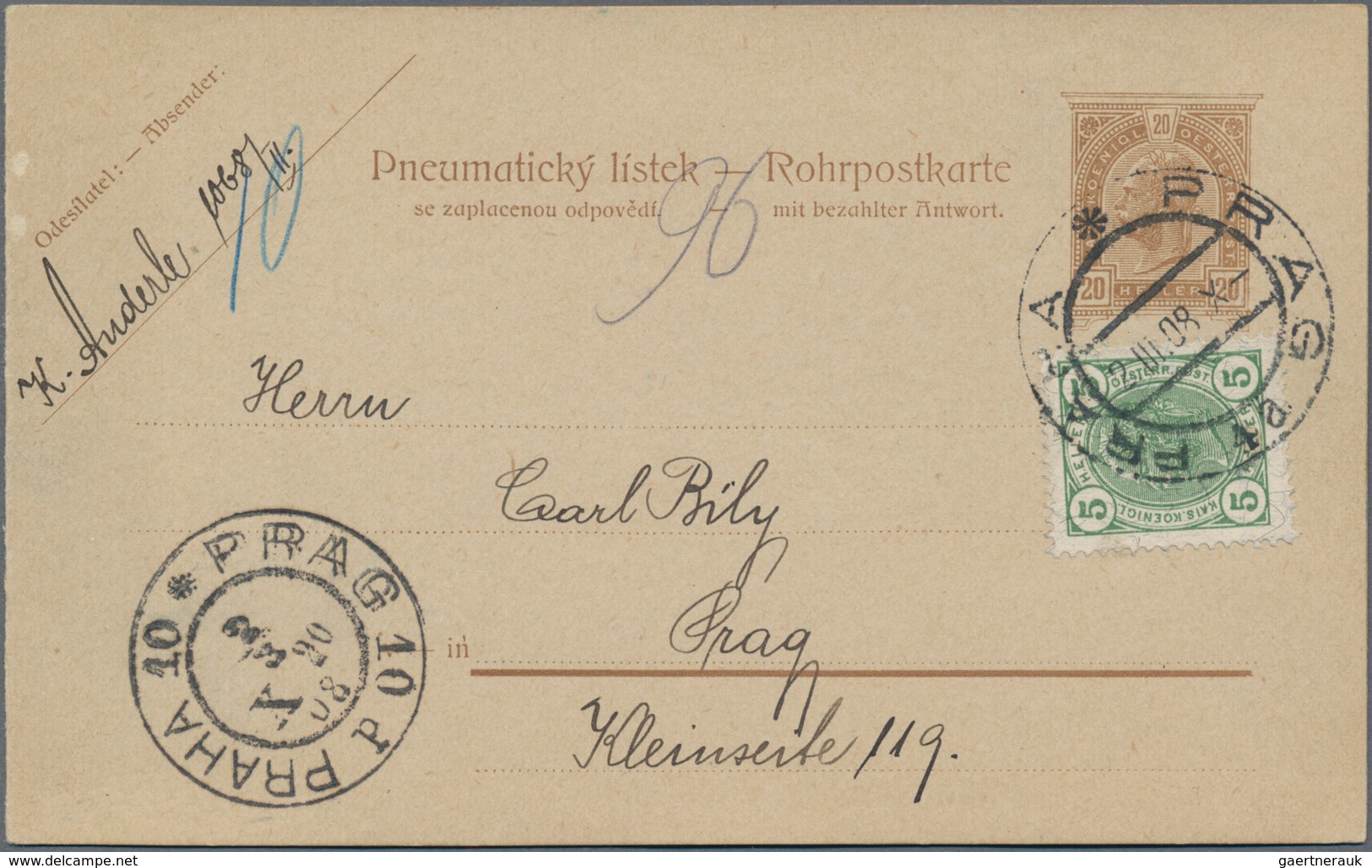 Tschechoslowakei - Besonderheiten: 1899/1944, ROHRPOST PRAG, Hochwertige Sammlung Mit 28 Belegen, Be - Other & Unclassified