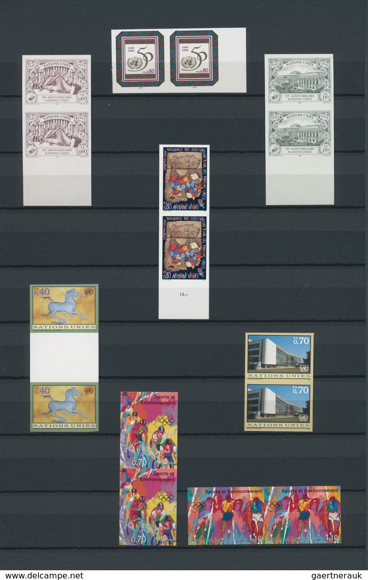 Vereinte Nationen - Genf: 1969/2000. Amazing Collection Of 110 IMPERFORATE Stamps In Pairs And Six G - Neufs