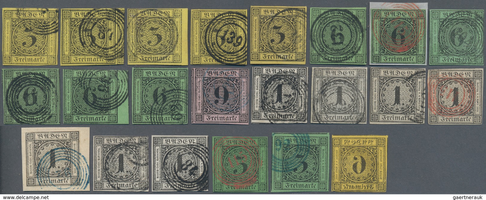 Baden - Marken Und Briefe: 1851/1858 (ca.), Nette Partie Der Geschnittenen Ausgaben Mit 24 Ausgesuch - Autres & Non Classés