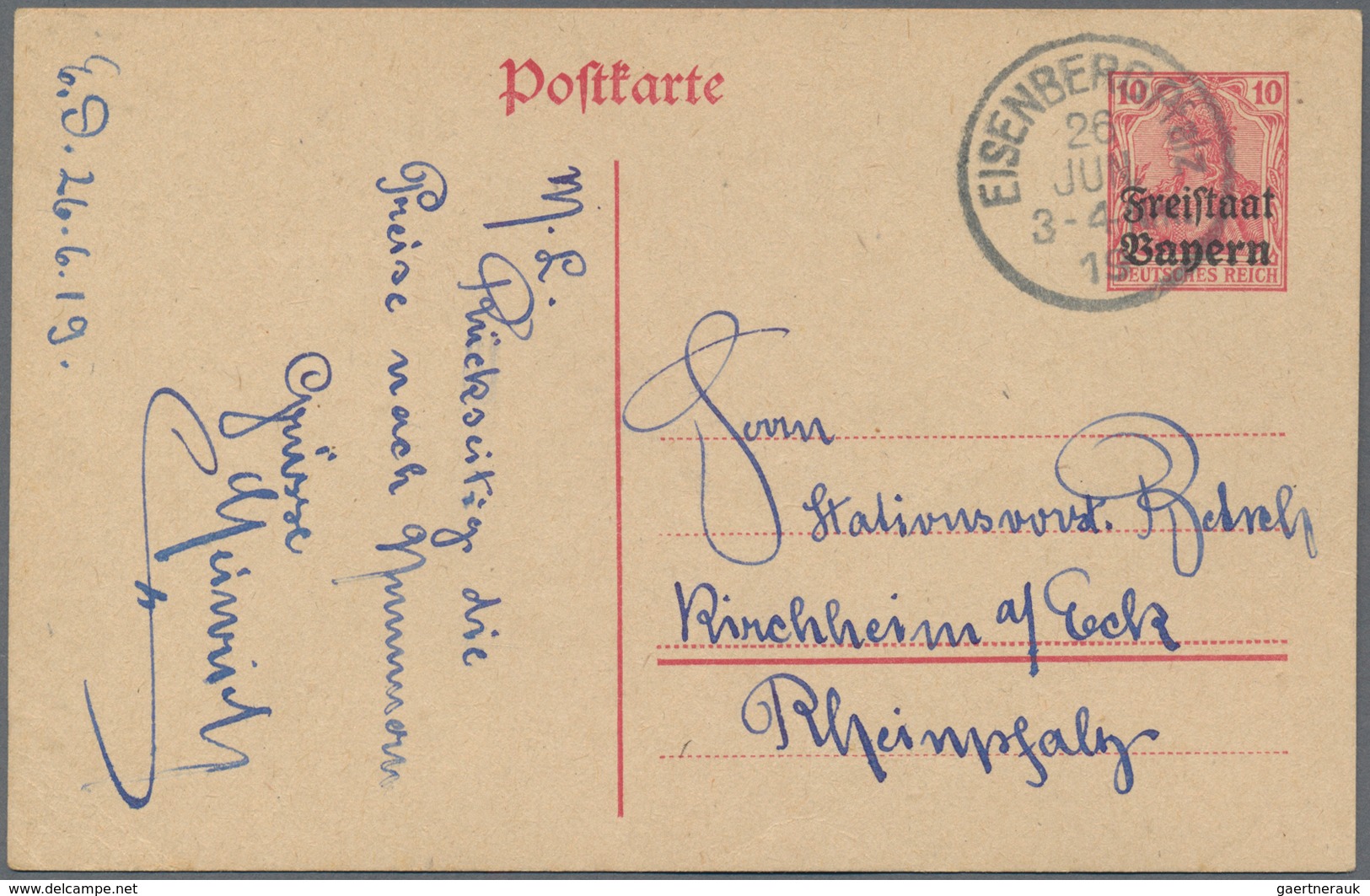 Bayern - Ganzsachen: 1919, 18 Bedarfs-Ganzsachen Ohne Zusatzfrankatur Mit Stempeln Aus Der Pfalz. - Autres & Non Classés