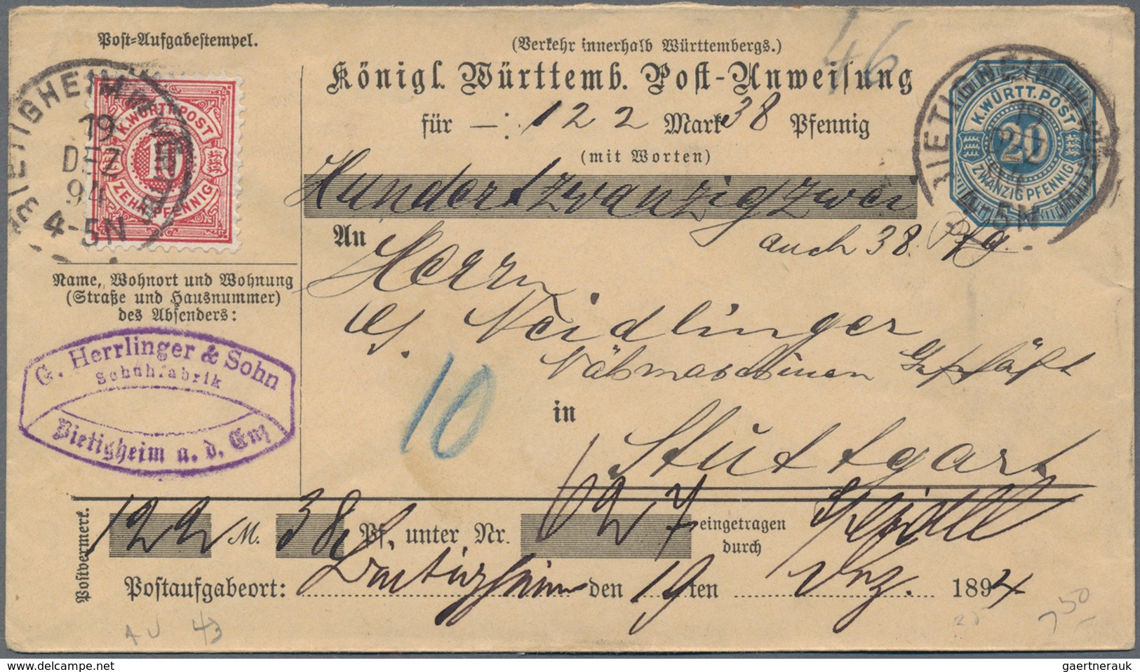 Württemberg - Ganzsachen: 1865/1920, Posten Mit über 1.000 Gebrauchten Und Ungebrauchten Ganzsachenk - Other & Unclassified