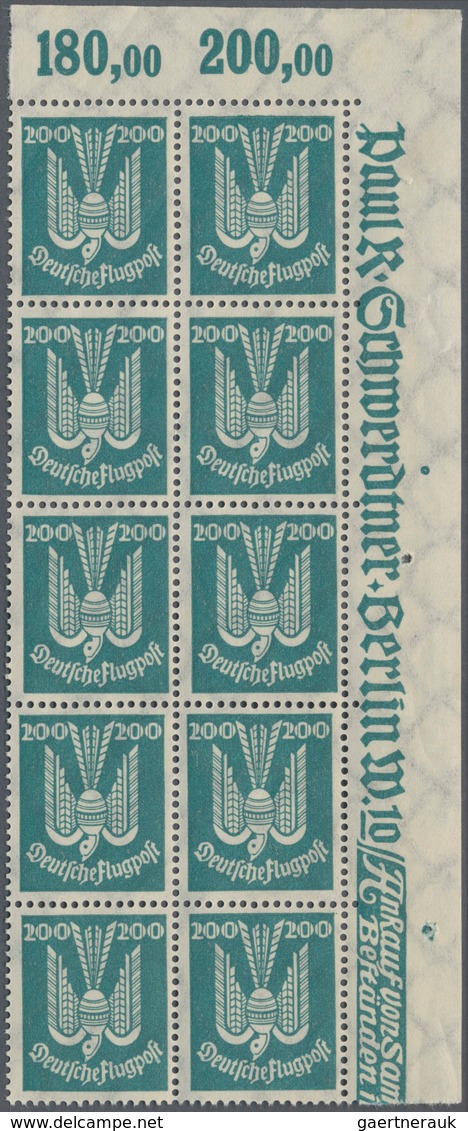 Deutsches Reich - Weimar: 1924, Flugpost Holztaube In Eckrand-10er-Blocks Rechts Oben, Postfrisch. M - Collections