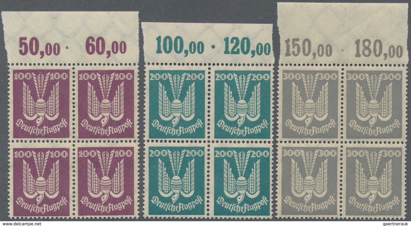 Deutsches Reich - Weimar: 1924, Flugpost Holztaube In Oberrand-4er-Blocks, Postfrisch. MiNr. 344/50 - Collections