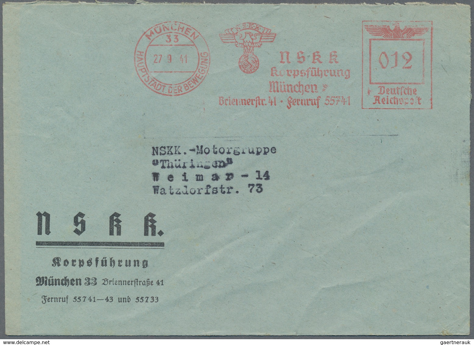 Deutsches Reich - Stempel: 1941 - 1944, 7 Briefe Mit Absender-Freistempeln Des NSKK (Nationalsoziali - Maschinenstempel (EMA)
