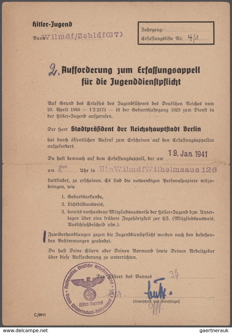Deutsches Reich - Besonderheiten: 1935/1944 (ca.), HITLERJUGEND Und Kinderlandverschickung - Bestand - Autres & Non Classés