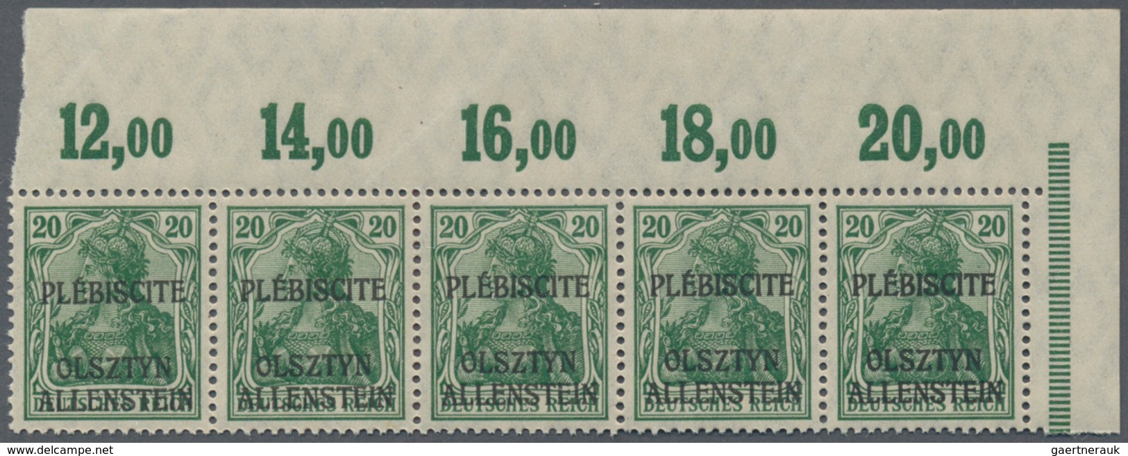 Deutsche Abstimmungsgebiete: Allenstein: 1920, 20 Pfg. Dunkelgrün Mit Dreizeiligem Aufdruck, Nicht A - Autres & Non Classés
