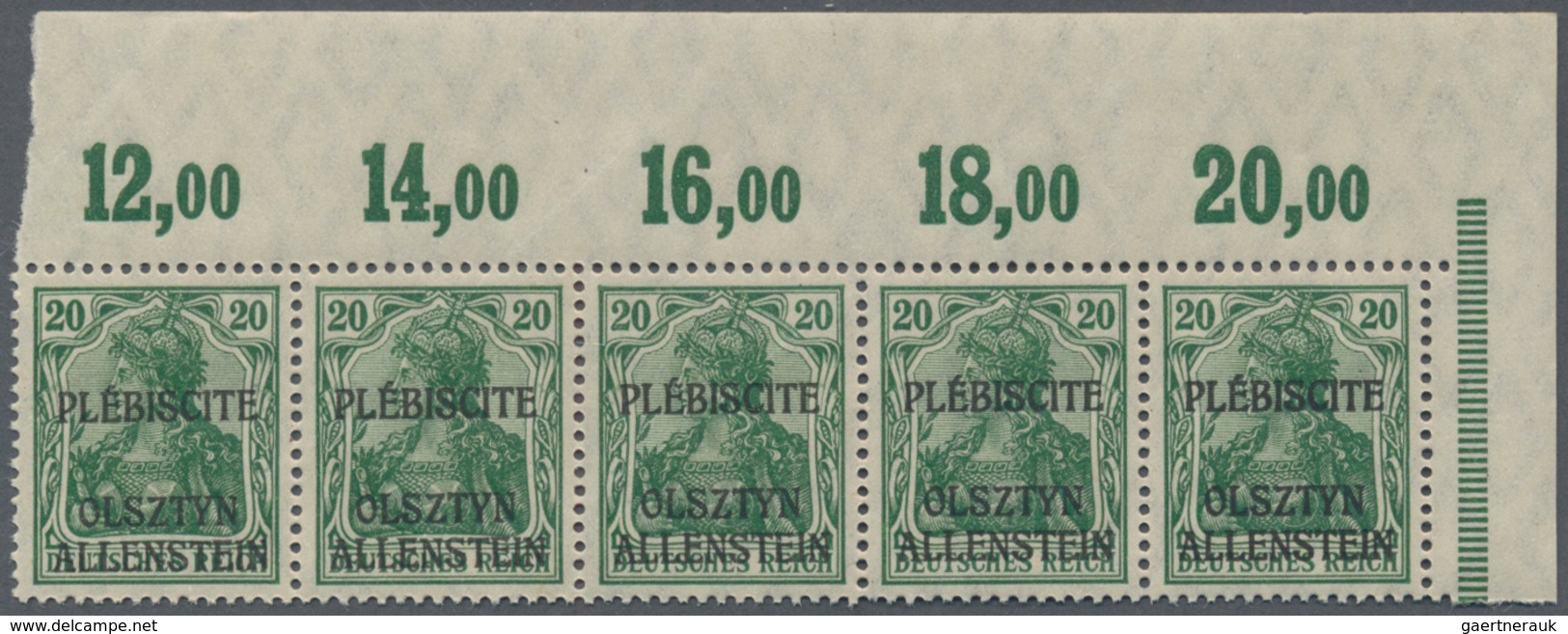 Deutsche Abstimmungsgebiete: Allenstein: 1920, 20 Pfg. Dunkelgrün Mit Dreizeiligem Aufdruck, Nicht A - Other & Unclassified