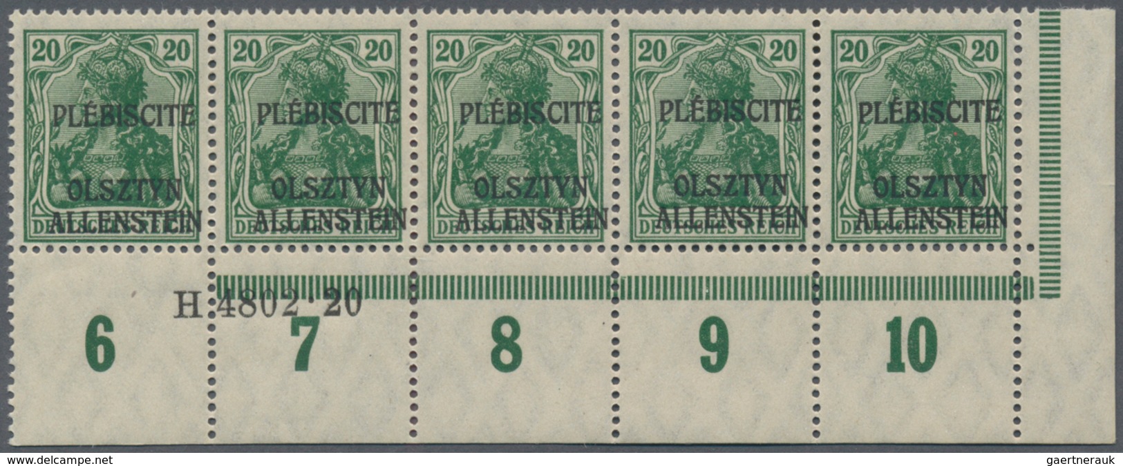 Deutsche Abstimmungsgebiete: Allenstein: 1920, 20 Pfg. Dunkelgrün Mit Dreizeiligem Aufdruck, Nicht A - Other & Unclassified