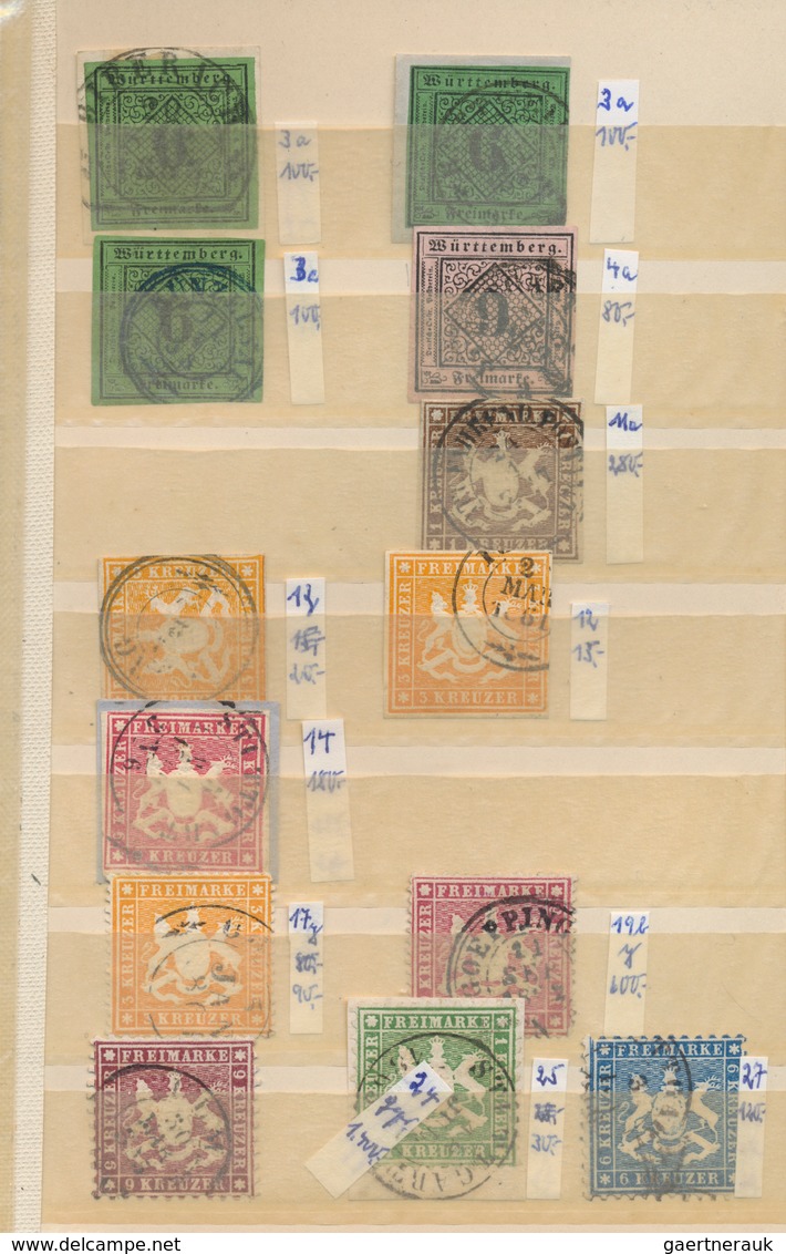 Altdeutschland: BADEN - WÜRTTEMBERG: 1849/1869 ca., Sammlung vorwiegend gestempelt bzw. auf Briefstü