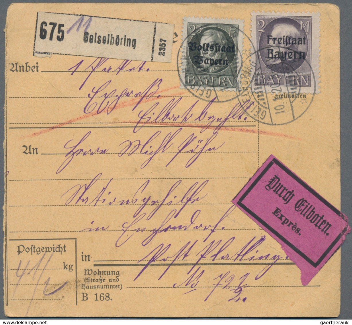 Bayern - Marken Und Briefe: 1913-1920, Partie Mit 230 Paketkarten, Dabei Express, Überdruck-Ausgaben - Autres & Non Classés