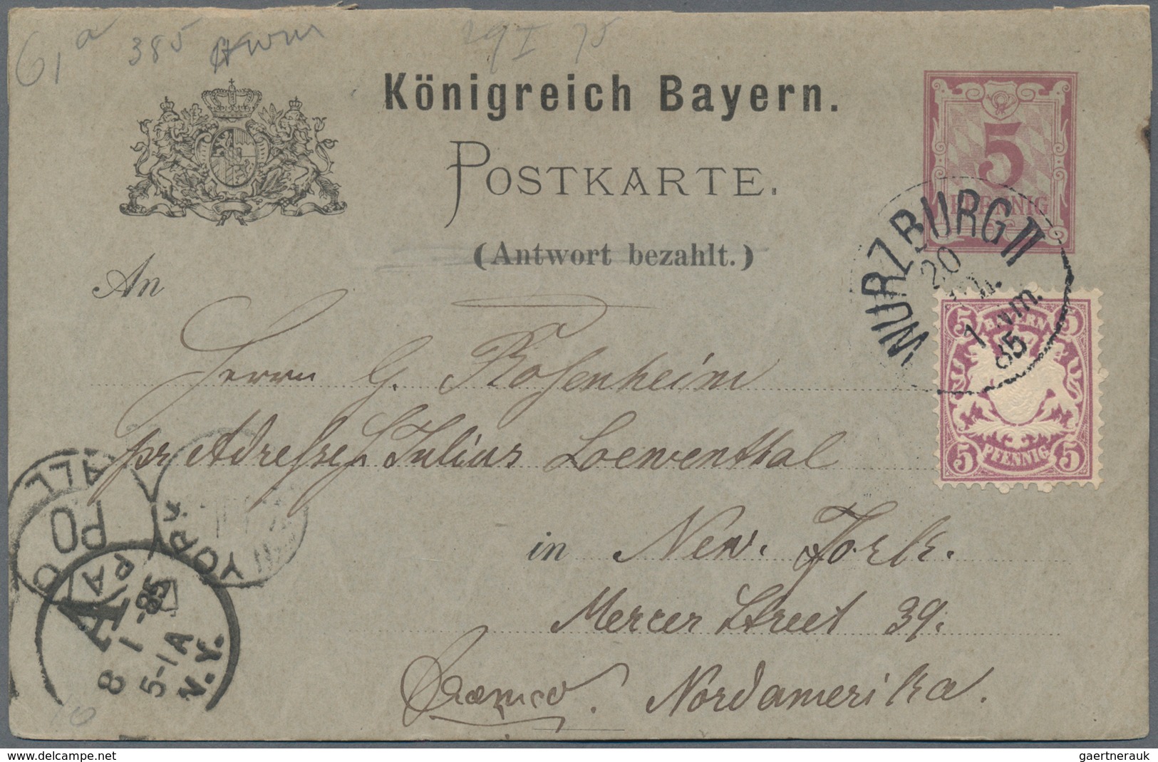Bayern - Ganzsachen: 1884-1899: 13 Ganzsachenkarten, Teils Frageteile, Eine Doppelkarte, Nach Versch - Autres & Non Classés