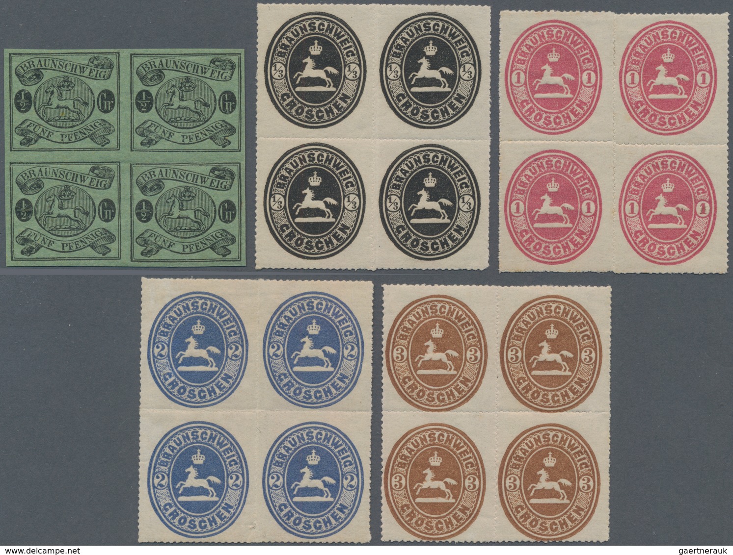 Braunschweig - Marken Und Briefe: 1863/1865, Lot Von Fünf Ungebrauchten 4er-Blocks: MiNr. 10 A (waag - Brunswick