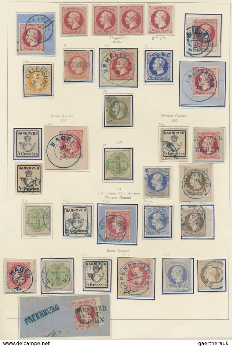 Hannover - Marken Und Briefe: 1850 - 1864 (ca.), Zusammenstellung Auf Zwei Schaubek-Vordruckseiten, - Hanovre