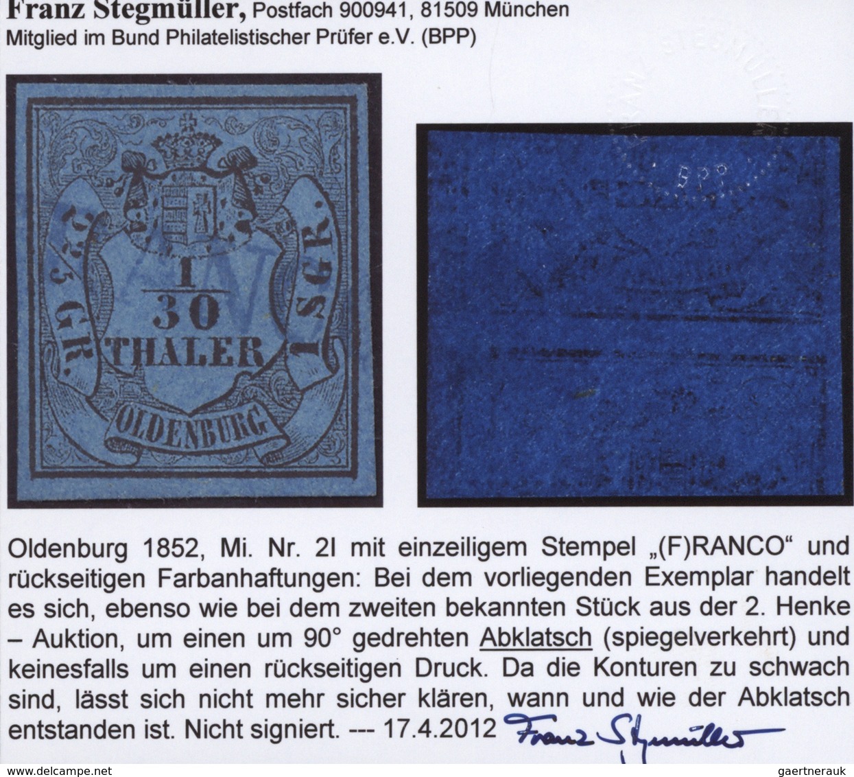 Oldenburg - Marken und Briefe: 1852/1862, saubere, meist gestempelte Sammlung von 30 Marken auf Albe