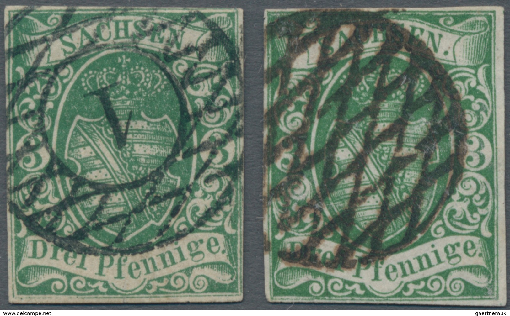 Sachsen - Marken Und Briefe: 1852/1860 (ca.), 3 Pfge. Grün,Lot Von Zwei Gestempelten Einzelmarken (e - Saxe