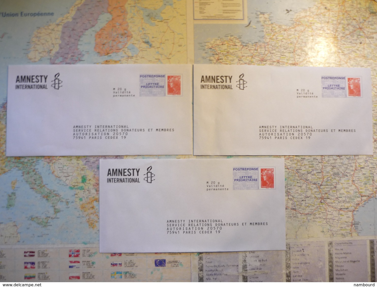 3 Enveloppes Neuves PAP Réponse Amnesty International Bis - Prêts-à-poster:Answer/Beaujard