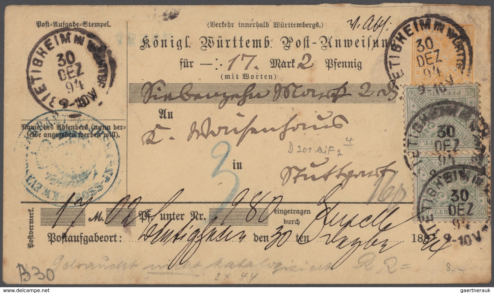 Württemberg - Marken und Briefe: 1851-1920, Partie mit Marken auf Steckblättern, hier auch einige Sp