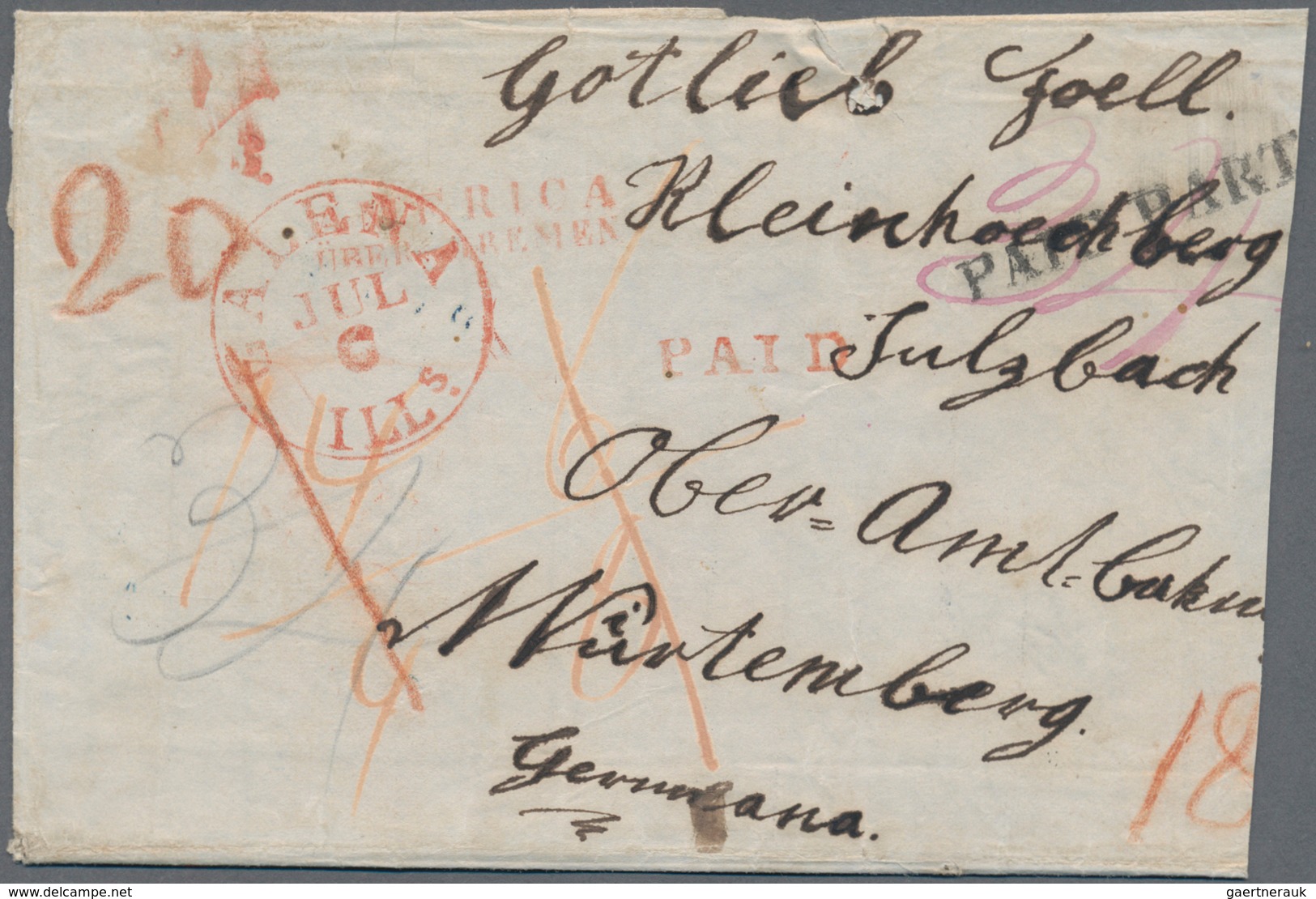 Württemberg - Besonderheiten: 1846-65 Ca.: Elf Unfrankierte Briefe Aus Den U.S.A. Nach Deutschland, - Other & Unclassified