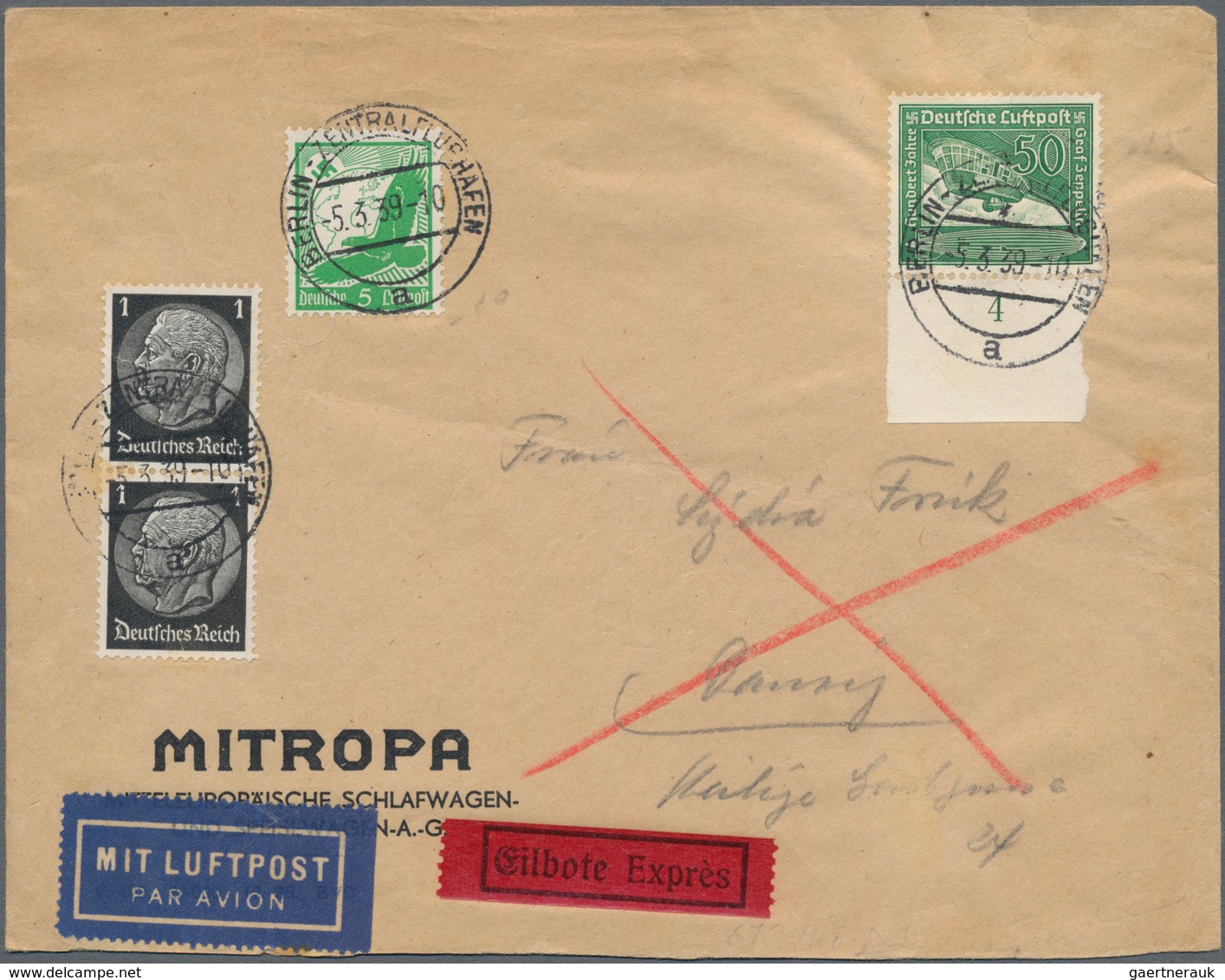 Deutsches Reich: 1933/41, Briefe (7) Meistens Luftpost, Dabei EF 85 Pf. / 2 RM /3 RM (mit Stempel U. - Collections