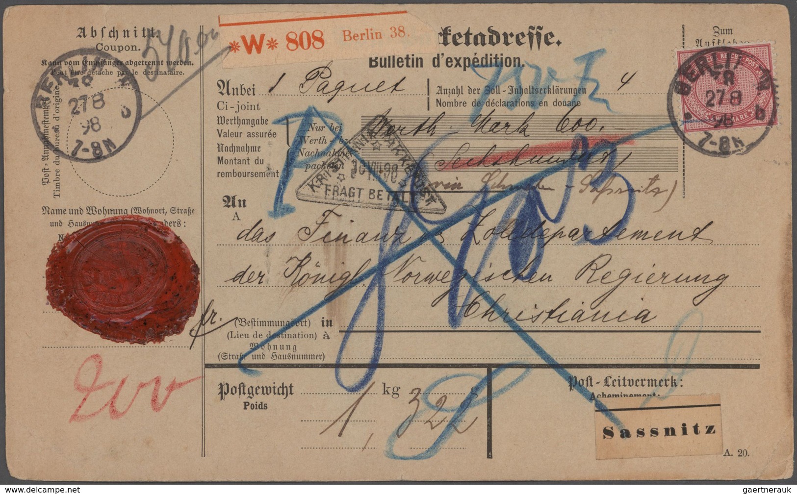 Deutsches Reich - Pfennige: 1887/1900, 2 Mark Innendienstmarke (MiNr. 37), Partie Von Vier Besseren - Collections