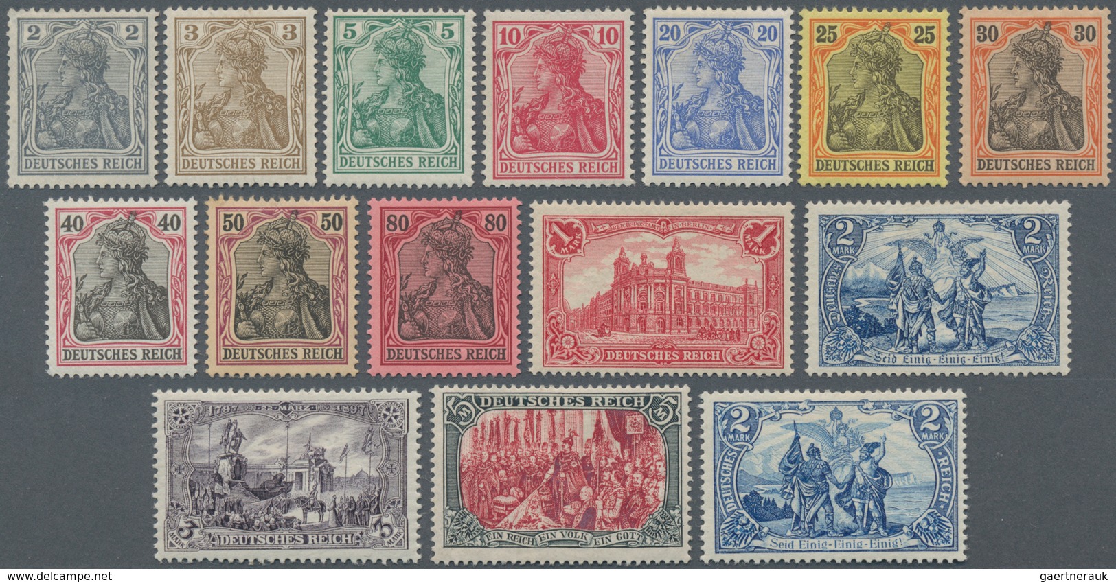 Deutsches Reich - Germania: 1900/1902, Zwei Ungebrauchte Serien: Reichspost 2 Pfg. Bis 5 Mark (15 We - Collections
