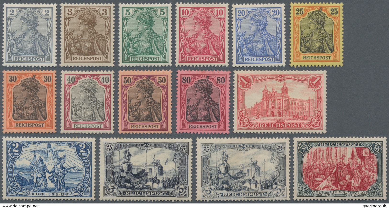 Deutsches Reich - Germania: 1900/1902, Zwei Ungebrauchte Serien: Reichspost 2 Pfg. Bis 5 Mark (15 We - Collections