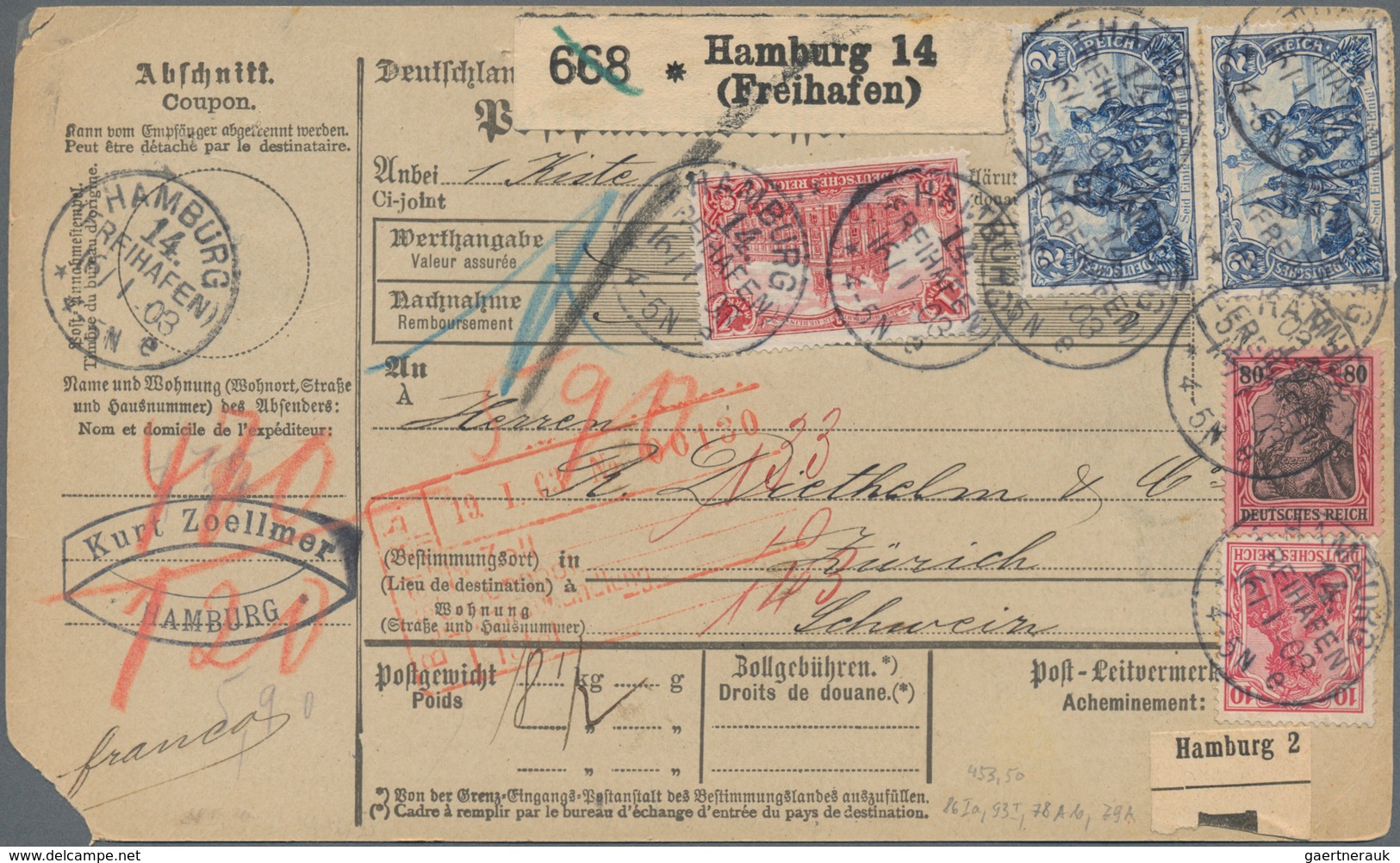 Deutsches Reich - Germania: 1919/1922 (dabei 2 Stücke aus 1891). Lot von 13 meist besseren Paketkart