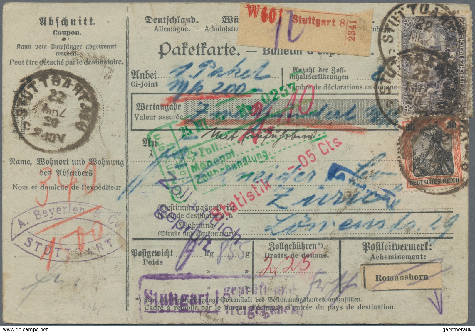 Deutsches Reich - Germania: 1919/1922 (dabei 2 Stücke aus 1891). Lot von 13 meist besseren Paketkart