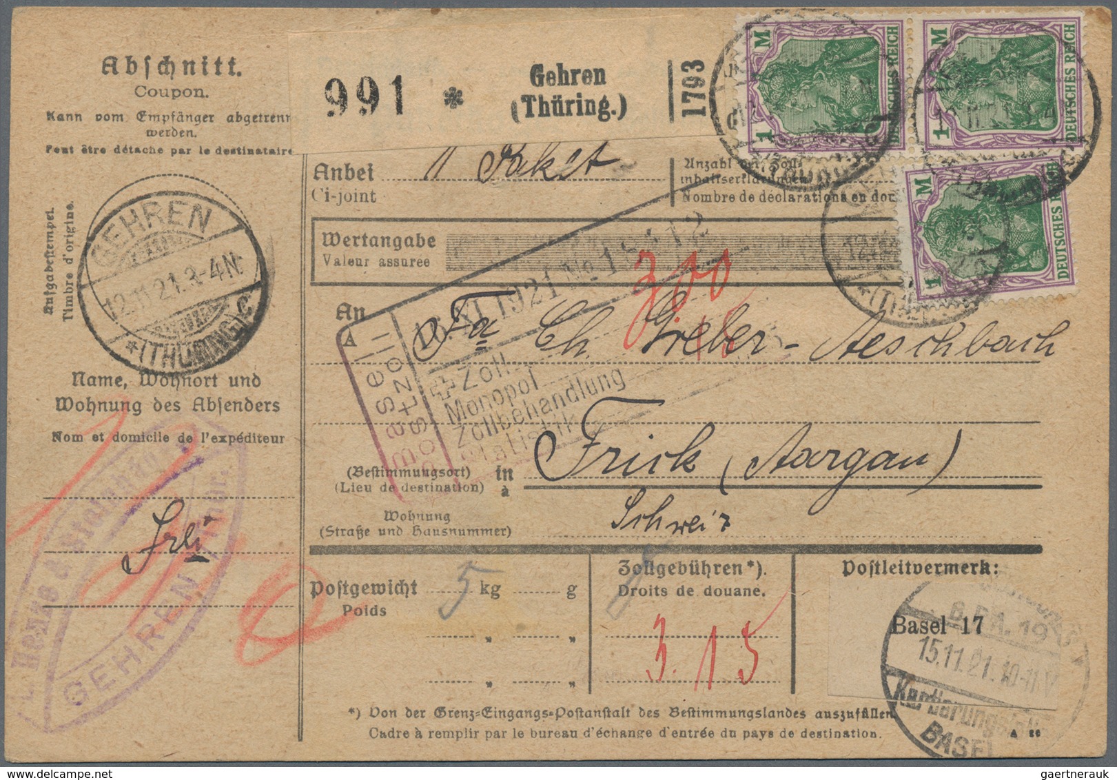Deutsches Reich - Germania: 1920 - 1922, 9 Interessante Paketkarten Mit Diversen Frankaturen, Teils - Collections