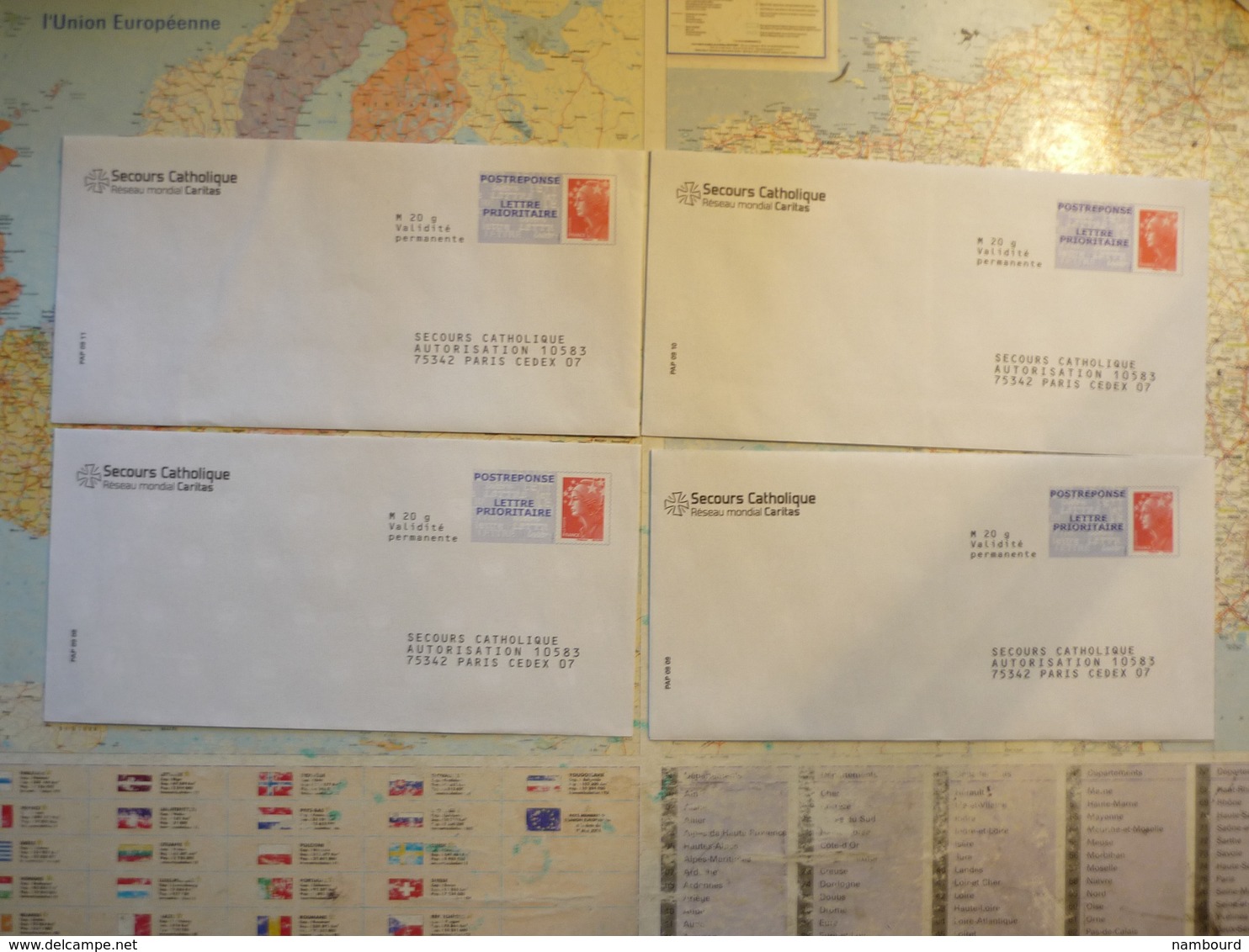 4 Enveloppes Neuves PAP Réponse Secours Catholique - Listos Para Enviar: Respuesta /Beaujard