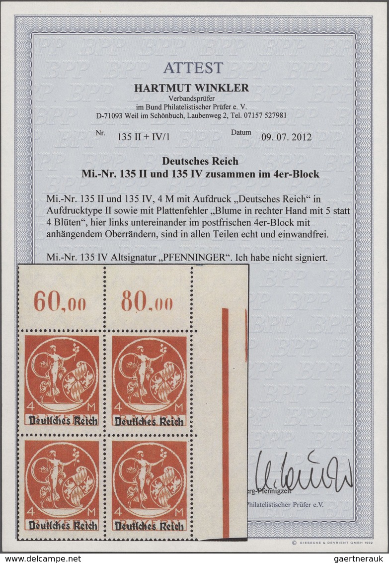 Deutsches Reich - Inflation: 1920, Markwerte Bayern-Abschied, Postfrische Spezialpartie: 4 Mark Im E - Collections