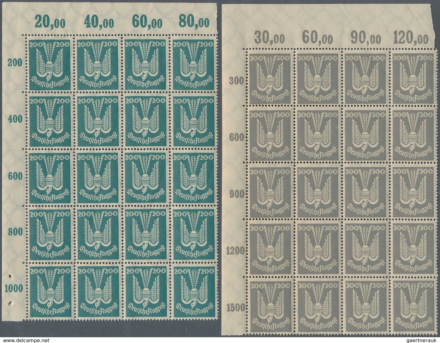 Deutsches Reich - Weimar: 1924, Flugpost Holztaube, Kompletter Satz In Eckrand-20er-Blocks Postfrisc - Collections