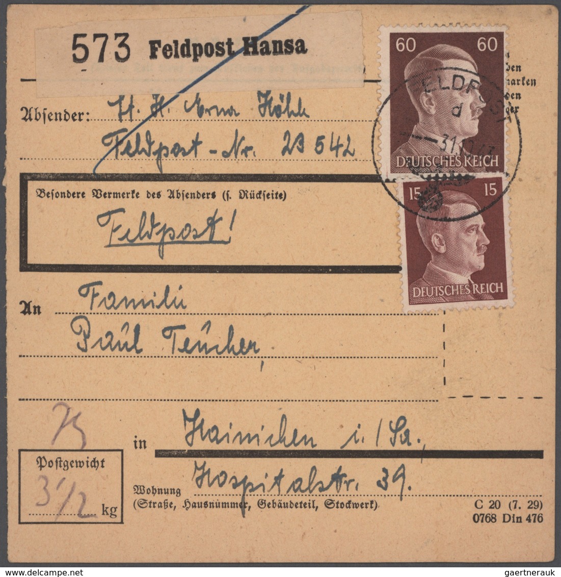 Deutsches Reich - 3. Reich: 1933/1945, werthaltiger Belege-Posten mit ca. 63 EF, MeF und MiF, dabei