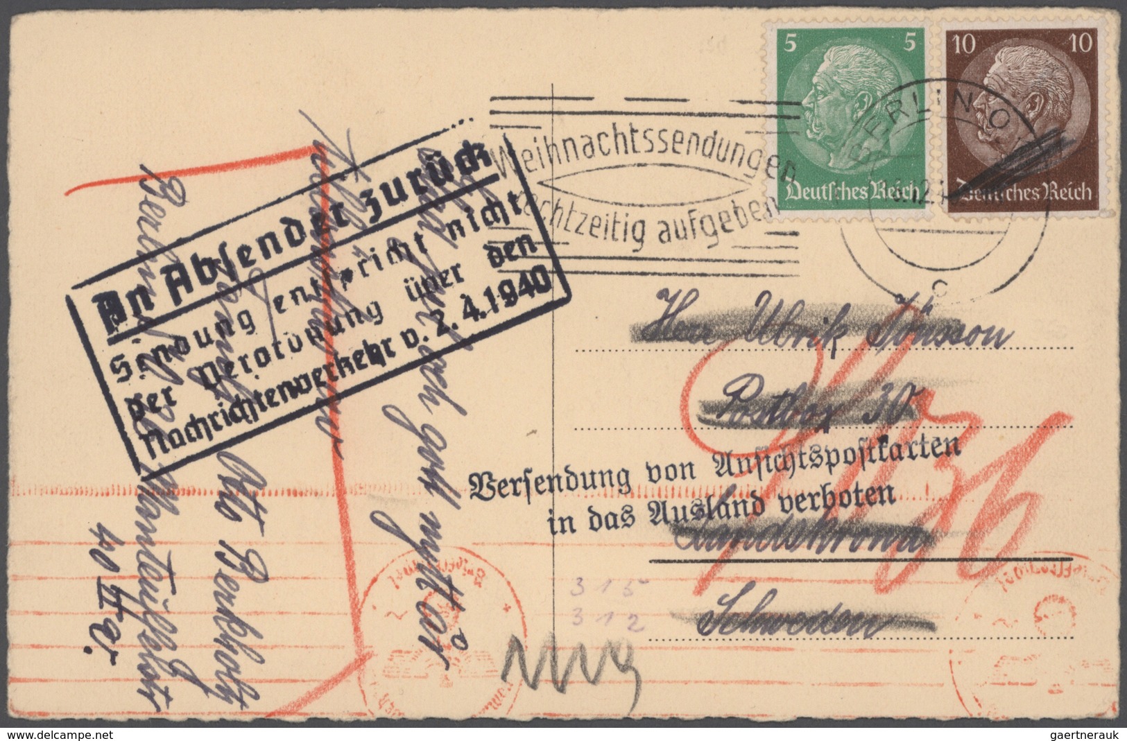 Deutsches Reich - 3. Reich: 1940/1945, II. Weltkrieg, Sehr Interessanter Und Gehaltvoller Posten Von - Lettres & Documents