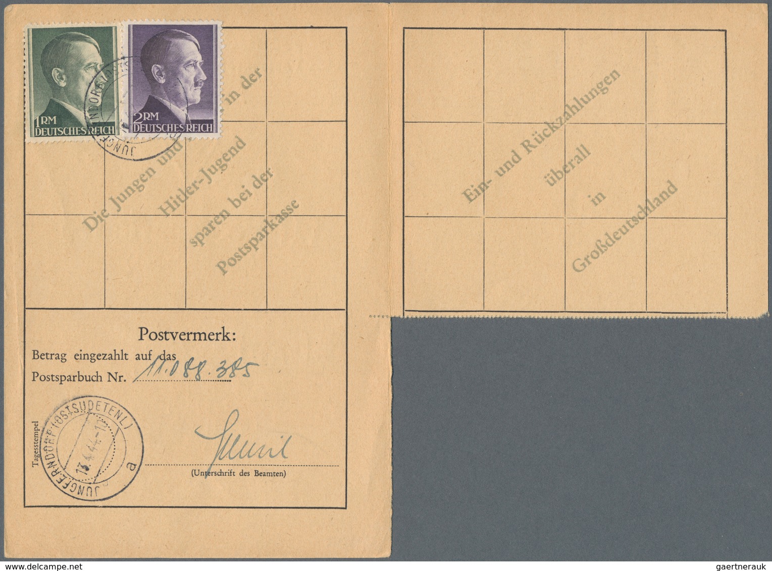 Deutsches Reich - 3. Reich: 1944, Ostsudetenland, Lot Von Zehn Voll Besparten HJ-Postsparkarten über - Lettres & Documents