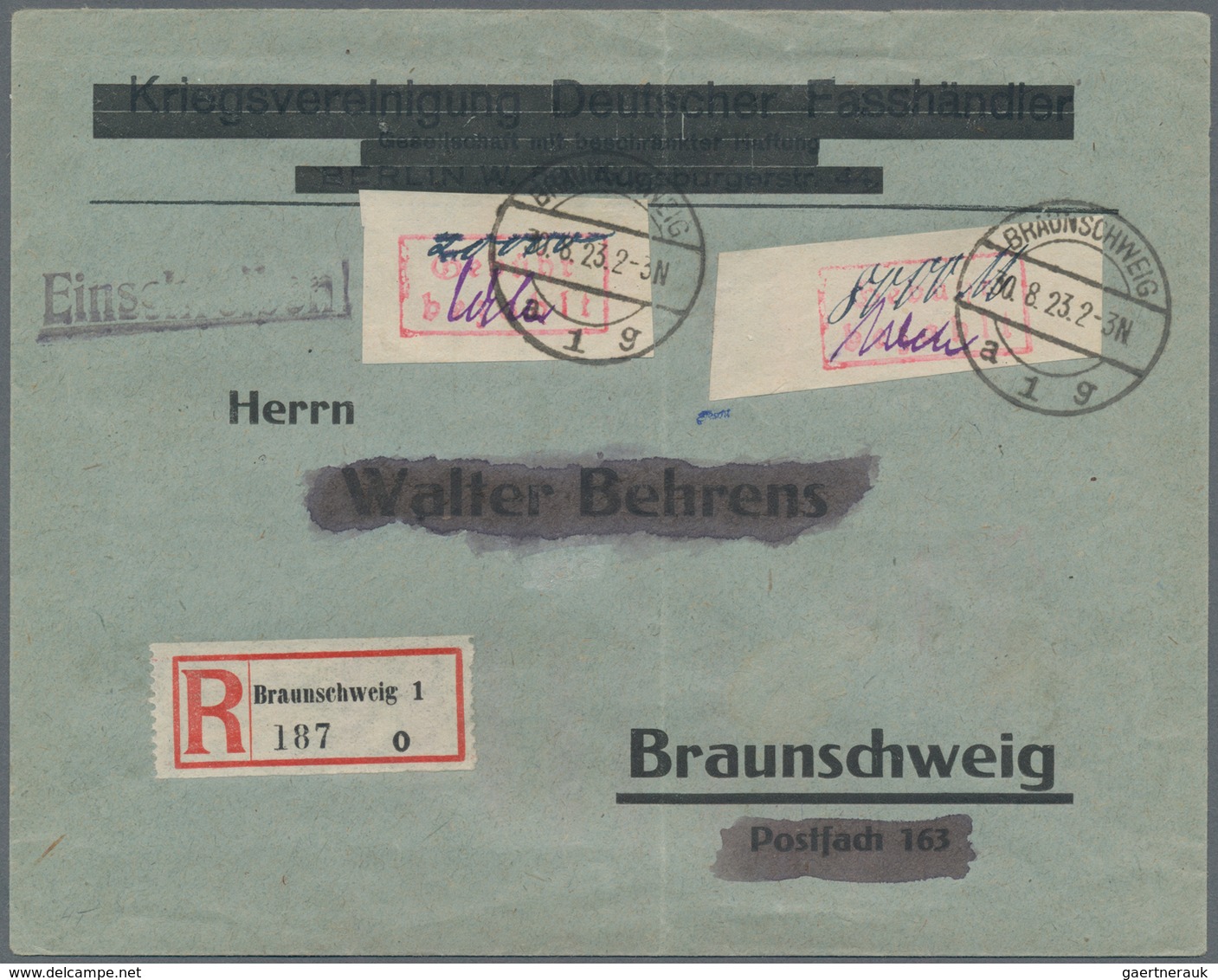Deutsches Reich - Lokalausgaben 1918/23: BRAUNSCHWEIG: 1923, Lot Von Insgesamt Sieben Belegen: Vier - Lettres & Documents