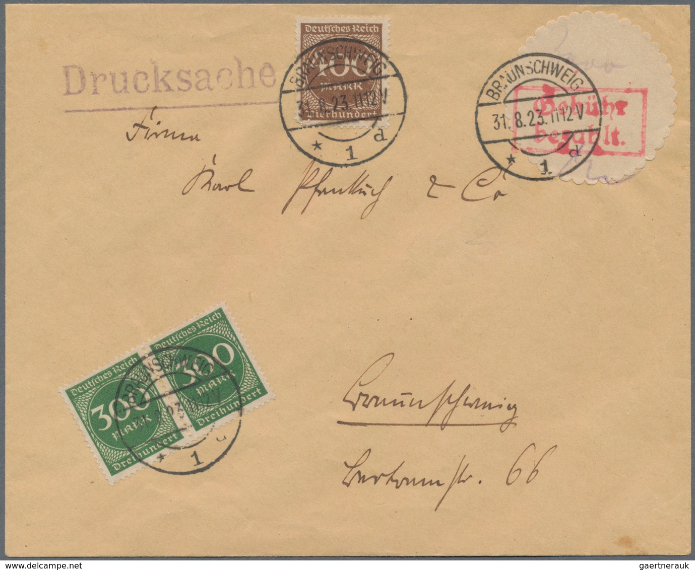 Deutsches Reich - Lokalausgaben 1918/23: BRAUNSCHWEIG: 1923, Lot Von Insgesamt Sieben Belegen: Vier - Covers & Documents