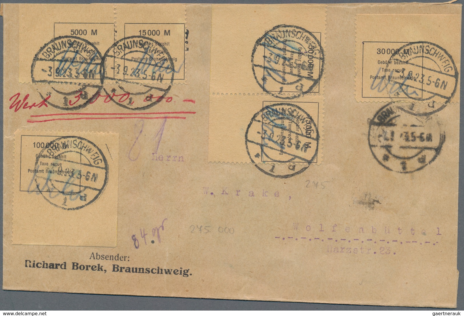 Deutsches Reich - Lokalausgaben 1918/23: BRAUNSCHWEIG: 1923, Lot Von Insgesamt Sieben Belegen: Vier - Covers & Documents