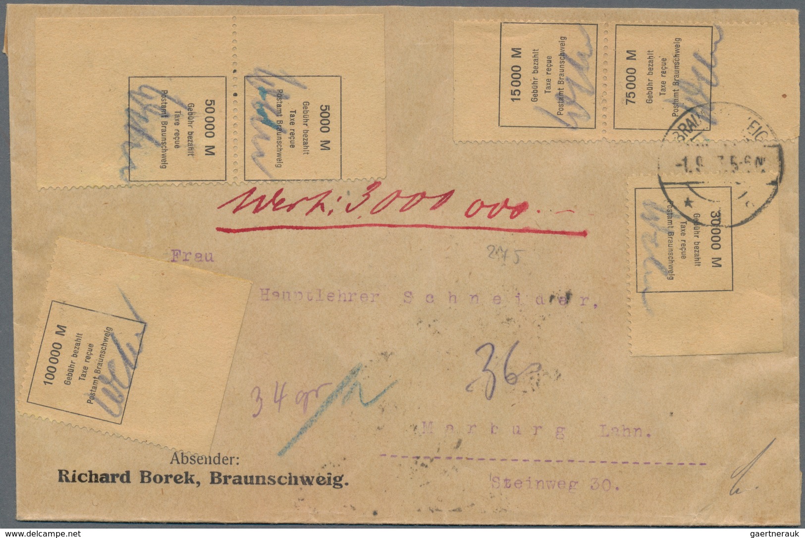Deutsches Reich - Lokalausgaben 1918/23: BRAUNSCHWEIG: 1923, Lot von insgesamt sieben Belegen: vier