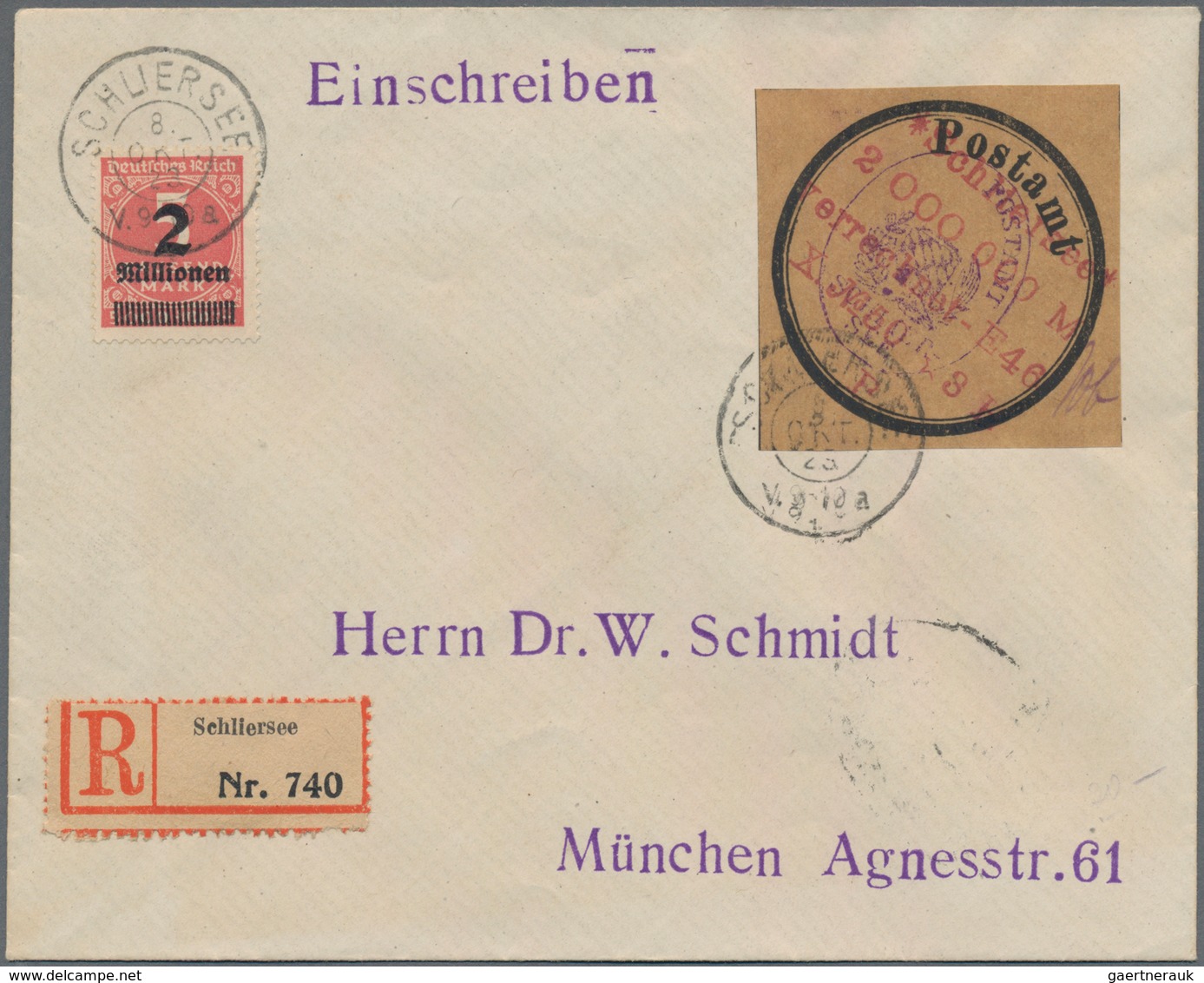 Deutsches Reich - Lokalausgaben 1918/23: SCHLIERSEE: 1923, Zwei Belege: MiNr. 2 Auf Adressiertem Kuv - Covers & Documents