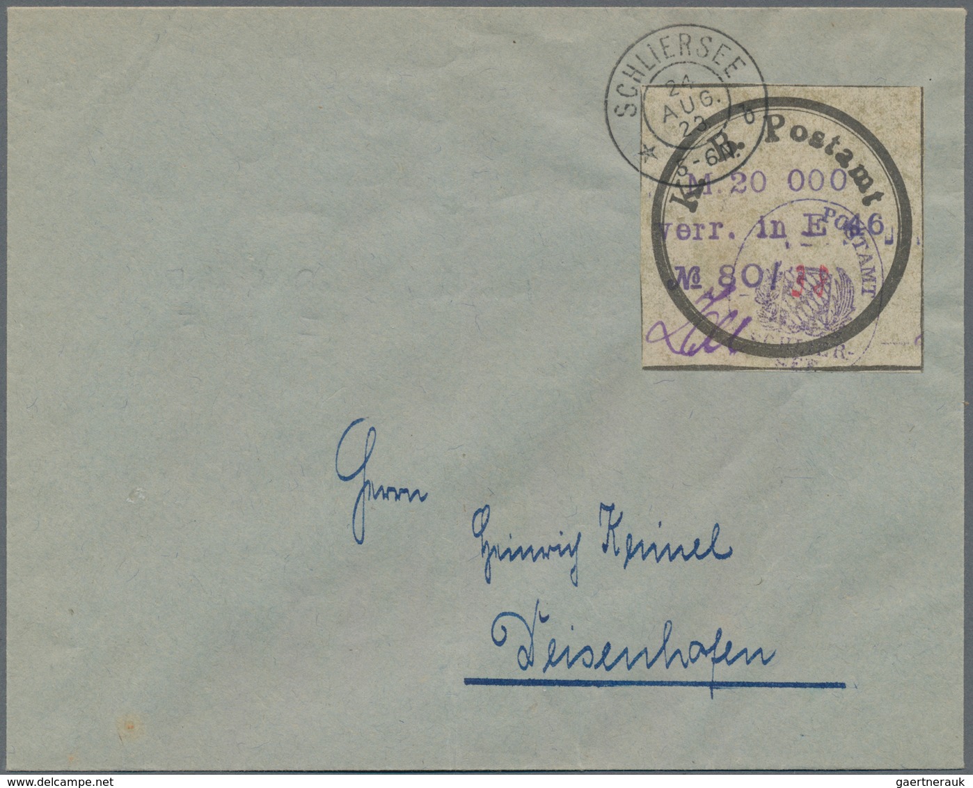 Deutsches Reich - Lokalausgaben 1918/23: SCHLIERSEE: 1923, Zwei Belege: MiNr. 2 Auf Adressiertem Kuv - Lettres & Documents